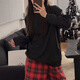 
S.SOFEA simple solid color pajamas for women in spring and autumn loose and comfortable home clothing set H897# Red Xiaoge 175 L