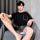 Hongdou (Hodo) pijama para hombres en verano pantalones cortos de algodón puro para jóvenes verano delgado de gran tamaño para ropa para al aire libre juego de ropa para el hogar HD-9928 L