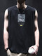 Kuraishi Kazuki Pure Cotton Sleeveless Vest Men's Summer Thin Loose Trendy Brand Sports Leisure Fitness Printed T-Shirt Black XL