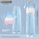 Yaoxuan-Mädchenanzugsanzug 2025 neue modische Kinder kurzärmelige Arbeit Hosen große Kinder Sommer modische Straßensportarten 19150 Lila 15265 Aprikosenfarbe 120 cm