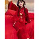 Qiaobo Lai Bridal Toast Wear Cheongsam Burgundy New Chinese Style Bridal Wedding Dressing Robe Red Toast Wear Engagement Red Wide Sleeve Top L