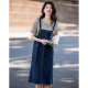 
Demana [Fake two pieces to play with layering] Summer round neck pure cotton short-sleeved knitted denim women's dress