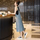 
Cypress House denim strap skirt 2025 spring and summer new style college style loose mid-length dress