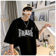 Kurzärärmelte T-Shirt Herren Lose großer runder Hals Trendy bedrucktes trendige Marke Vielseitig vielwichtiger Baumwoll-T-Shirt Top halbärzt