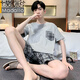 Modal Herren Pyjamas Herren Sommer Baumwolle kurzärmelige Pullover Rundhals plus Fett Plus Größe Home Clothing Sommer Dünner Set HD9934 4xl Männer