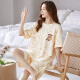 睡衣女夏季纯棉可爱学生韩版短袖裤薄款两件套装春秋天大码家居服 褐色 GXT6630图色 M (建议75-95斤)