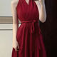 
Geshihui red dress for women in summer new suspender skirt halter skirt seaside vacation style pure hot girl mid-length skirt red halter dress M