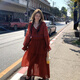 Delia's large size French retro deep V strapping dress waist lace long skirt long sleeves slim red tea skirt 3527 Loulan girls long skirt L big
