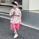 G.Duck Blumenhemd Jungen Sommer Thin Hong Kong Style Seaside Casual Kurzärmelig-Urlaub Retro-Shirt Trend mittelgroße Kinderjacke 6621 Pink Shirt Single Piece 140