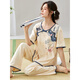
Light Yilin Women's Short Sleeve Pajama Set Summer Thin Trousers Summer New Chinese Style Imitation Cotton Home Clothing Can Be Wear Outside l9903 M (Suggested 75-95Jin [Jin equals 0.5 kg])
