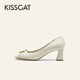 Kisscat Kissing Cat [Símbolo de elegancia] Tacón grueso Beloj de pescado 25 Sandalias nuevas y hermosas sandalias francesas Mujeres claras rosa blanco 36