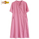Kurzärärmelte Temperament Kleid zum ersten Durchmesser für Frauen lässige Mütter modische Sommerkleidung altersreduziertes, vielseitiges, lockerer gerader Rock 2 Pink M [Vorgeschlagen 95-115jin [Jin ist 0,5 kg]]