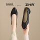 
ZHR top layer cowhide women's shoes commuting leather shoes for women shallow mouth thick heels single shoes workplace work shoes S689 noble black 37