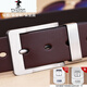 Plover Titaniumlegierungsgürtel Herren echter Leder Casual Pin Schnalle Schicht Cowide Gürtel Herren-Simple mittlere Jeansgürtel Trendy Titanschnalle 9227 Titan-Knockle-Dark Brown (Bandbreite 3,8 cm) 110 cm