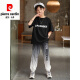 Pier Cardin Boys Summer Fashion Brand Traje Sports Children 2025 Nuevos pantalones de manga corta Summer de tamaño mediano de moda guapo y de moda 9767 Negro + 5725 Traje de gradiente [Fry Fashing 140 cm