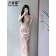 丹珠娜（DanZhuNa）紫色新中式连衣裙2025夏季新款女装少女年轻款改良气质旗袍长裙子 9721粉色旗袍（无饰品） S