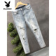 Playboy (Playboy) Mendigo de alta gama R rasgados Jeans Hombres 2025 Summer Nuevo Slim Fitting Pequeño Elástico Jóvenes hermosos Pantalones de noveno punto 9767 Blue 28