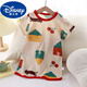 Disney baby anti-kicking nightgown for men and women children's pajamas one-piece pure cotton summer long short-sleeved baby nightgown thin home clothes Colorful bear 90 cm (baby 23 Jin [Jin equals 0.5 kg])