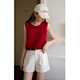 
EGGKA simple back-breasted design round neck vest for women 2025 summer temperament short slim sleeveless top Apricot color All size