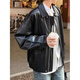 Ono seven-day black leather jacket for women, 2025 spring and autumn new Hong Kong style retro high-end clamp motorcycle fashion top leather jacket [black single layer 90-130Jin [Jin equals 0.5 kg]]
