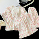 Sweet style children's pajamas for women three-piece summer 2025 new princess style short-sleeved girls striped home clothes 9708# princess collar three-piece set [short sleeves + shorts + trousers] 145 [Size] Height 145-155CM Weight 68