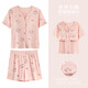 Pyjamas für Frauen im Sommer 2025 neuer Stil mit Brustpolstern kurzärmelige lange Hosen süße Strickjacke High-End Thin Home Clothing Set 983 niedliches Kätzchenpulver [mit einteiliger Brustpolster] L 100-120jin [Jin gleich 0,5 kg]