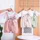 Disney (Disney) Girls Summer Anzug Set 2025 Neue Kinderbaby Kurzarm Overalls Mode Kleidung Zwei-teilige Set Trendy Pink Hz Bärenkopfband 73 cm