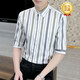 
Playboy (PLAYBOY) quarter-sleeved shirt men's short-sleeved casual slim summer thin half-sleeved striped shirt trendy handsome mid-sleeved DC679 khaki 2XL [Suggested 130-140Jin [Jin equals 0.5 kg]]