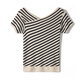 Pier Cardin French striped short-sleeved T-shirt for women in summer 2025 new loose slim v-neck thin knit sweater ice silk top DX829# striped color S recommended 85-99Jin [Jin equals 0.5 kg]