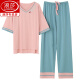 浪莎（langsha）睡衣女生夏季纯棉短袖长裤女士全棉薄款夏天大码夏款可外穿家居服 YDC-7371#撞色 S