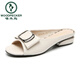 Woodpecker brand leather slippers for women 2025 spring and autumn new style soft leather fish-mouth sandals versatile flat-soled single-line sandals red 37