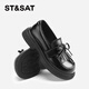 Saturday (St&Sat) Children's Shoes Girls Princess Shoes 2025 Spring and Summer New Little Girls Black Soft Sole Leather Shoes Tassel Children's Shoes Classic Black 37 Inner Length Approximately 23.3cm