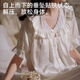 
Cat men women's pajamas ice silk nightgown for women in summer cool feeling with chest pad French white pure lace short-sleeved home clothes