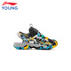 Li Ning (LI-NING) children's shoes, children's sports sandals, summer style, men's and women's, fashionable, versatile mesh breathable Velcro trendy sports shoes, black/space-time blue/standard white 30-3 28
