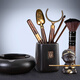 Puqi Black Pottery Sifang Laifu Tea Ceremony Six Gentlemen Round Ashtray Wukong Tea Pet Three-piece Set Tea Clamp Tea Spoon Pot Keeping Pen