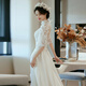 Seasonal cheongsam wedding dress, new Chinese style lace evening dress, niche satin retro improved bridal temperament, engagement and welcome out, white XL