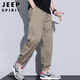 
JEEP SPIRIT Jeep Silk Casual Pants Men's Summer Loose Foot Cropped Pants Outdoor Mountain Work Pants Khaki XL