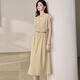 ROEYSHOUSE罗衣知性卡其色V领连衣裙女2025夏季新款休闲大摆显瘦中长裙12149 卡其色 XL