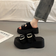 Belle-style super hot French thick-soled sandals for women in summer wear fashionable 2025 new niche outdoor beach shoes black 38
