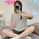 Modal pajamas with breast pad for women in summer 2025 new 100% pure cotton one set for summer ladies can wear home clothes outside ZX:C6210 apricot color icon gray pants XL [sweat-absorbent, comfortable pure cotton]
