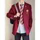 Xingsuyao (xingsuyao) college style boys dk suit uniform jacket jk school supply sense red suit student handsome class uniform suit Japanese shoulder pad suit black + white shirt + black trousers XL recommendation 125-135Jin Jin equals 0.5 kg f