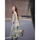 Luge Vest Robe Retro Tempérament littéraire Nouveau style chinois Spring and Summer Long Jirt Women's Clothing 2025 Nouveau Niche Design Sense Encre Painting Robe XL [suggéré 115-130jin [Jin est égal à 0,5 kg]]]