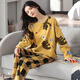 Spring and Autumn Pajamas for women pure cotton cute long-sleeved Korean loose student suit can be worn on the outside for summer, autumn and winter home clothes Emerald green GXT9928 M (recommended 75-95Jin [Jin equals 0.5 kg])