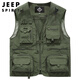 JEEP SPIRIT吉普工装马甲男士春夏季钓鱼背心机能多口袋外套男装 卡其 2XL