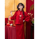 Qiaobo Lai Bridal Toast Wear Cheongsam Burgundy New Chinese Style Bridal Wedding Dressing Robe Red Toast Wear Engagement Red Wide Sleeve Top L