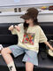 Disney (Disney) Internet Prominente Aprikose Graffiti Baumwollkinder T-Shirt Kurzärärmelte Sommer mittelgroß