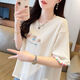 AEMAPE夏装女装刺绣白色短袖T恤女2025新款夏季小个子上衣夏天衣服 KM9277-蓝色 L 建议110-125斤