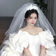Fujiu's new sweet bride's white tassel flower veil, elegant wedding dress, short headpiece for outdoor photography, model's same flower veil, length about 98cm