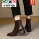 CARTELO crocodile (CARTELO) giant slim fashion French brown leather short boots for women 2025 autumn and winter new thick heel small ankle boots Chelsea boots brown velvet 37