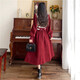 Fhhuabd Otoño e invierno Nuevo vestido rojo de pana de punto de punto con un vestido de cintura mm ligeramente gordoso de gran tamaño y un suéter espesado Vestido negro #6198 10xl M Recomendado 80-100Jin [Jin iguala 0.5 kg]
